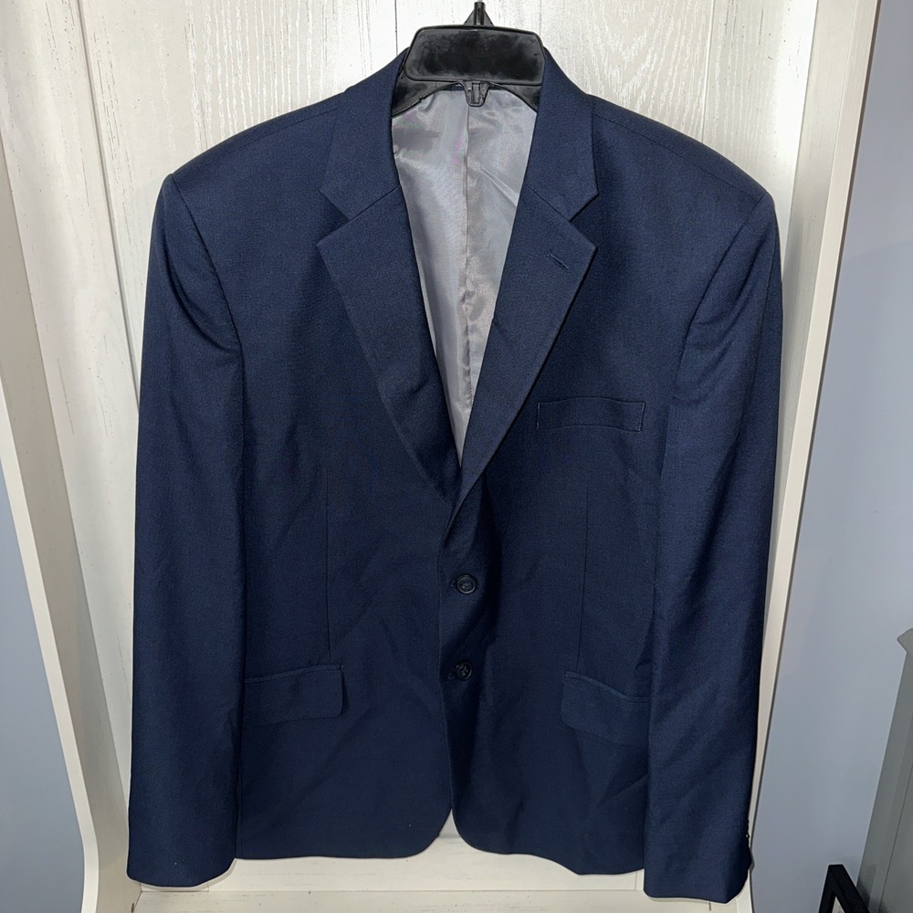 Haggar Mens Blazer Jacket Tailored Fit Travel Performance Suit 42S Blue